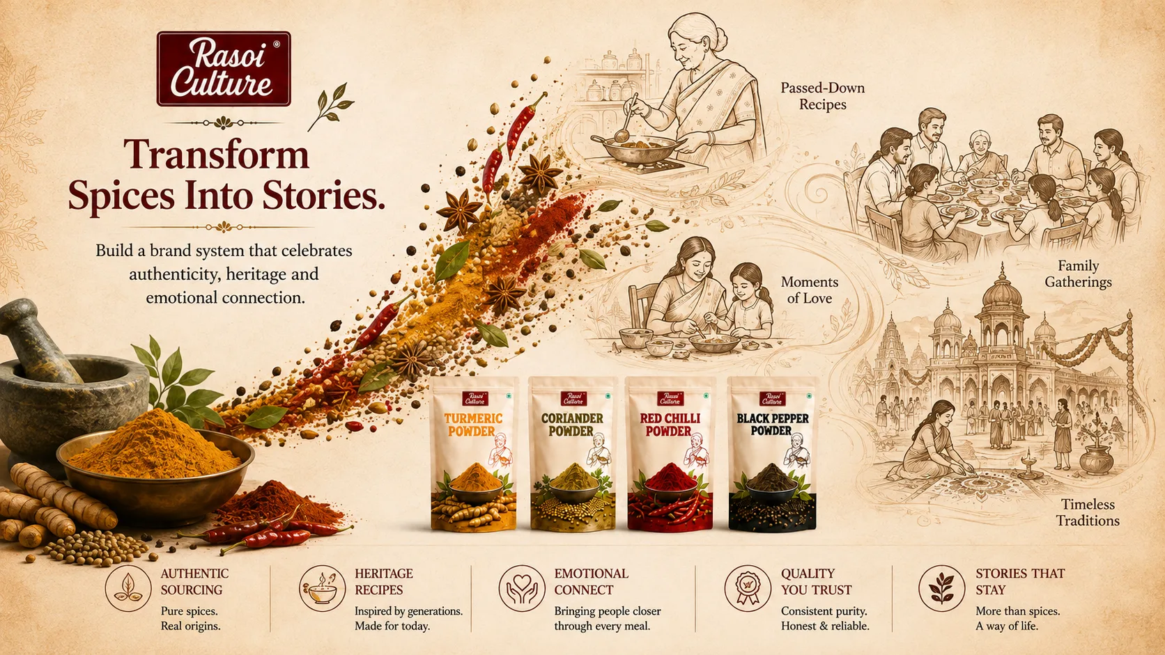 Rasoi Culture — Packaging Design packaging & visual design mockup 4 by Raghav Chopra